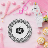 Damask Glam Monogram Halloween Pumpkin Pappteller (Party)