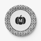 Damask Glam Monogram Halloween Pumpkin Pappteller (Vorderseite)