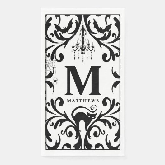Damask Glam Monogram Halloween Serviette (Vorderseite)