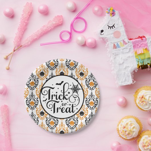 Damask Glam Pumpkin | Trick oder Trete Pappteller (Party)