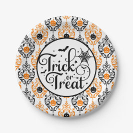 Damask Glam Pumpkin | Trick oder Trete Pappteller