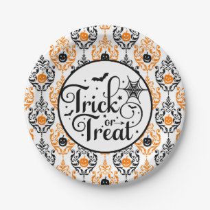 Damask Glam Pumpkin Trick oder Trete Pappteller