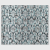 Damask Glitzer Aquamarin Silver Gray Royal Sequin Geschenkpapier (Flach)