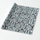 Damask Glitzer Aquamarin Silver Gray Royal Sequin Geschenkpapier (Ungerollt)