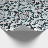 Damask Glitzer Aquamarin Silver Gray Royal Sequin Geschenkpapier (Ecke)