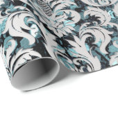 Damask Glitzer Aquamarin Silver Gray Royal Sequin Geschenkpapier (Rolleneckpunkt)