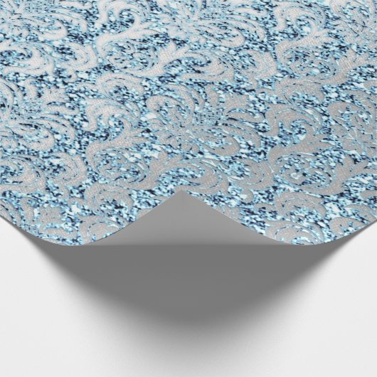 Damask Glitzer Blue Silver Gray Royal Hütte Lux Geschenkpapier (Ecke)