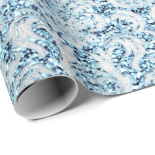 Damask Glitzer Blue Silver Gray Royal Hütte Lux Geschenkpapier
