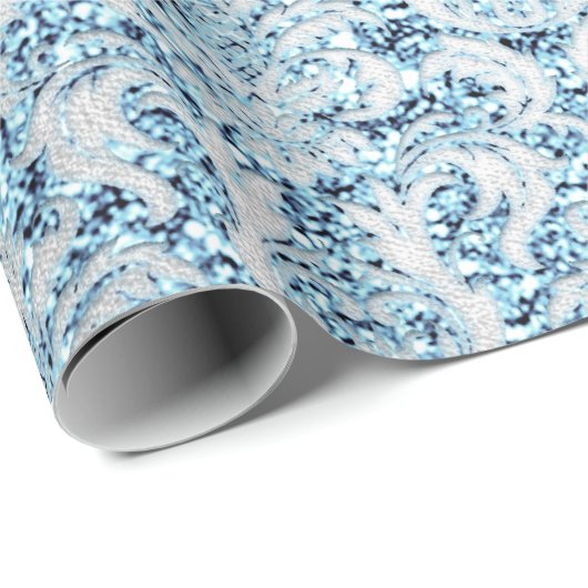Damask Glitzer Blue Silver Gray Royal Hütte Lux Geschenkpapier (Rolleneckpunkt)