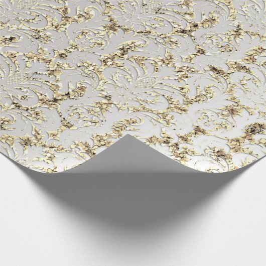 Damask Glitzer Imitate Gold Gray Silver Royal Geschenkpapier (Ecke)