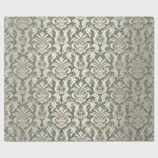 Damask Glitzer Mint Silver Gray Royal Hütte Geschenkpapier (Flach)