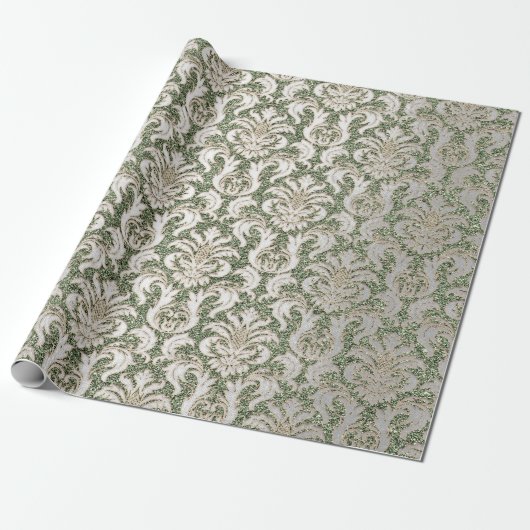 Damask Glitzer Mint Silver Gray Royal Hütte Geschenkpapier (Ungerollt)