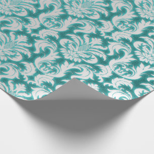 Damask Glitzer Mint Silver Gray Royal Velvet Geschenkpapier