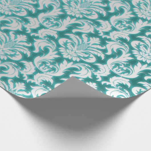 Damask Glitzer Mint Silver Gray Royal Velvet Geschenkpapier (Ecke)