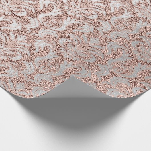 Damask Glitzer Rose Gold White Royal Hütte Geschenkpapier (Ecke)