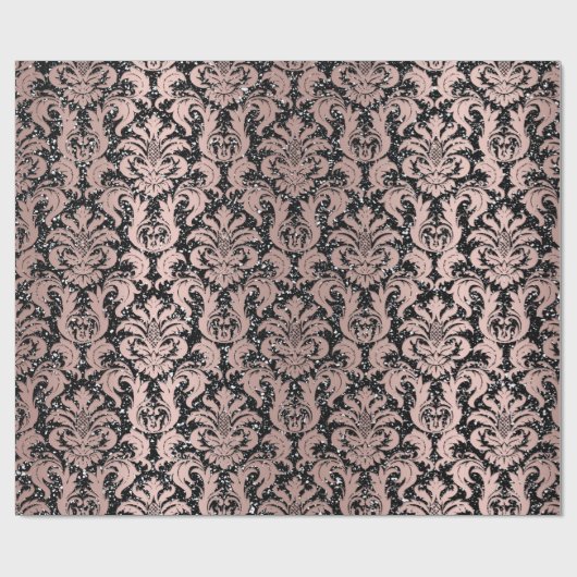 Damask Glitzer Schwarze Rose Geschenkpapier (Flach)