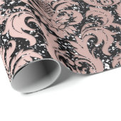 Damask Glitzer Schwarze Rose Geschenkpapier (Rolleneckpunkt)