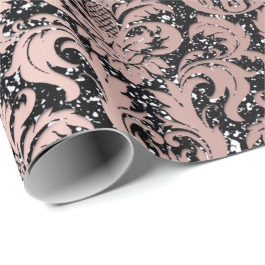 Damask Glitzer Schwarze Rose Geschenkpapier (Rolleneckpunkt)