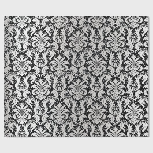 Damask Glitzer Silver Gray Black Royal Metallic Geschenkpapier (Flach)