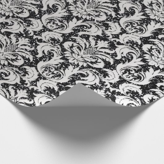 Damask Glitzer Silver Gray Black Royal Metallic Geschenkpapier (Ecke)