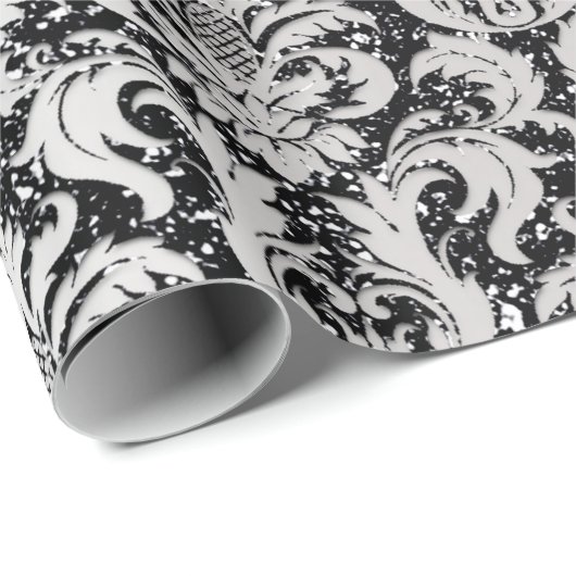 Damask Glitzer Silver Gray Black Royal Metallic Geschenkpapier (Rolleneckpunkt)