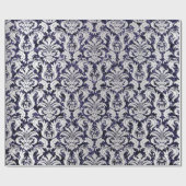 Damask Glitzer Silver Gray Royal Blue Navy Geschenkpapier (Flach)