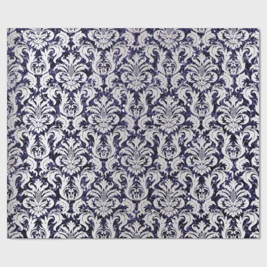 Damask Glitzer Silver Gray Royal Blue Navy Geschenkpapier (Flach)