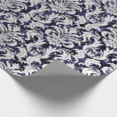 Damask Glitzer Silver Gray Royal Blue Navy Geschenkpapier (Ecke)