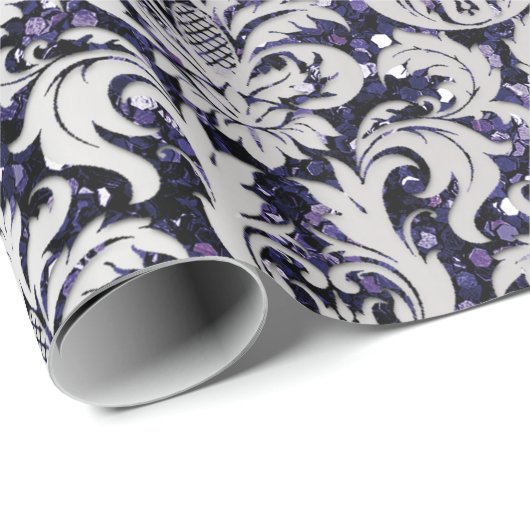 Damask Glitzer Silver Gray Royal Blue Navy Geschenkpapier (Rolleneckpunkt)