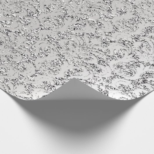 Damask Glitzer Silver Gray Royal Metallic Bridal Geschenkpapier (Ecke)