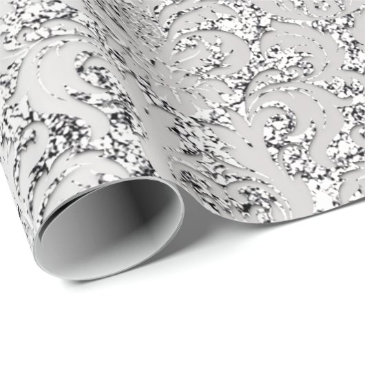 Damask Glitzer Silver Gray Royal Metallic Bridal Geschenkpapier (Rolleneckpunkt)