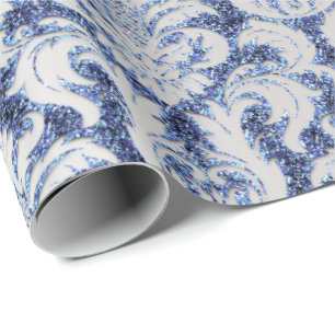 Damask Glitzer Silver Gray Royal Sapphire Blue Geschenkpapier