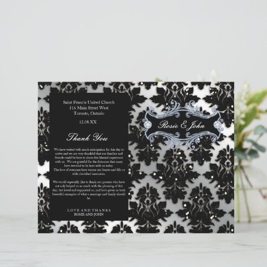 Damask Glitzer Silver Wedding Anniversary Program (Stehend Vorderseite)
