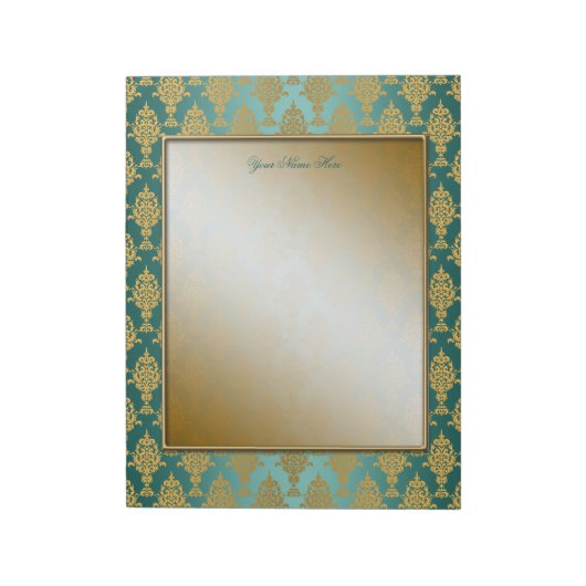Damask Gold an Aquamarinen grünen Grenzen Notizblock (Rotiert)