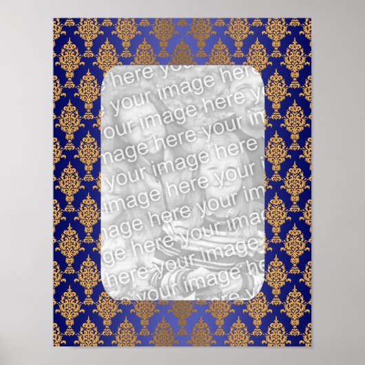 Damask Gold an den Royal Blue Borders Poster (Vorne)