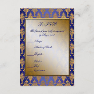 Damask Gold auf Royal Blue Shine RSVP Karte