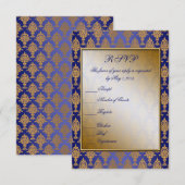 Damask Gold auf Royal Blue Shine RSVP Karte (Vorne/Hinten)