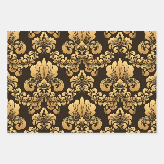 Damask Gold & Black Wrapping paper 3 sheets set Geschenkpapier Set (Vorderseite 2)