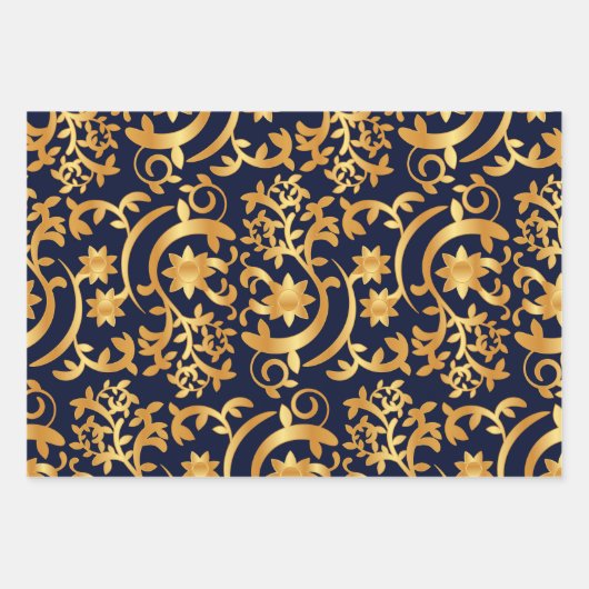 Damask Gold & Black Wrapping paper 3 sheets set Geschenkpapier Set (Vorderseite 3)