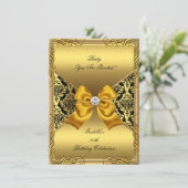 Damask Gold Bronze Diamond Black Birthday Party 2 Einladung (Stehend Vorderseite)