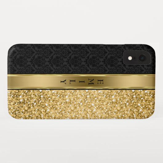 Damask & Gold Glitzer Case-Mate iPhone Hülle (Rückseite (Horizontal))