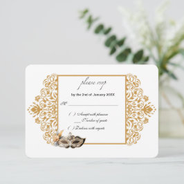 Damask Gold Masquerade RSVP Card