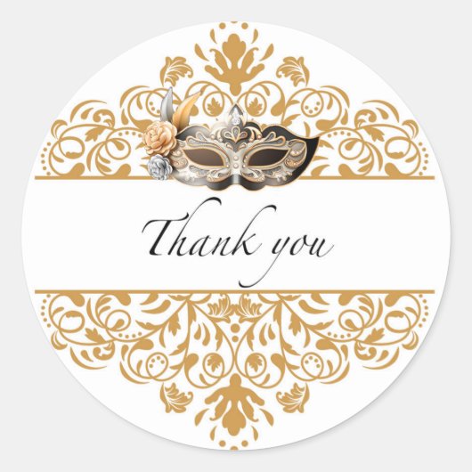 Damask Gold Masquerade Vielen Dank Sticker (Vorderseite)