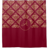 Damask Gold Monogram auf Burgund Duschvorhang (Vorderseite)