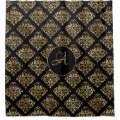 Damask Gold Monogram auf schwarz Duschvorhang (Vorderseite)