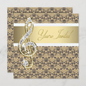 Damask Gold Treble Clef Konzert Einladungen (Vorne/Hinten)