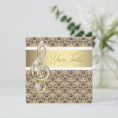 Damask Gold Treble Clef Konzert Einladungen (Stehend Vorderseite)