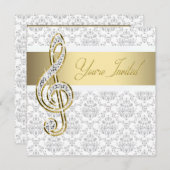 Damask Gold Treble Clef Music Einladungen (Vorne/Hinten)