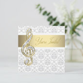 Damask Gold Treble Clef Music Einladungen (Stehend Vorderseite)