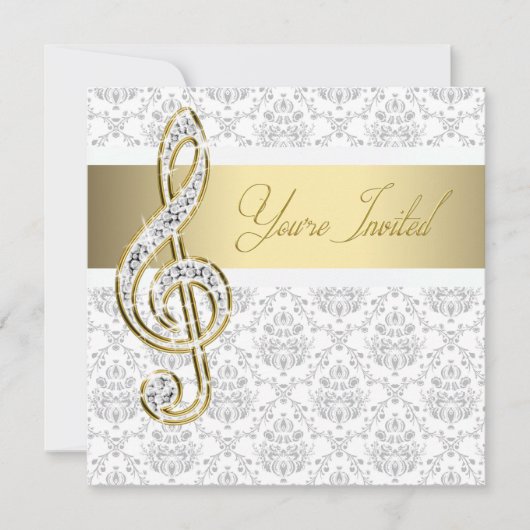 Damask Gold Treble Clef Music Einladungen (Vorderseite)